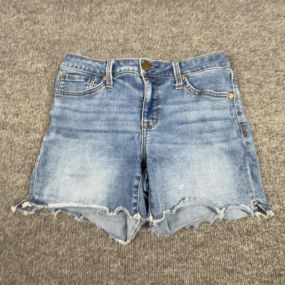 Seven7 Shorts Womens 6 Blue Denim Cutoff Raw Hem Stretch 5 Pocket Casual Summer - Picture 1 of 10